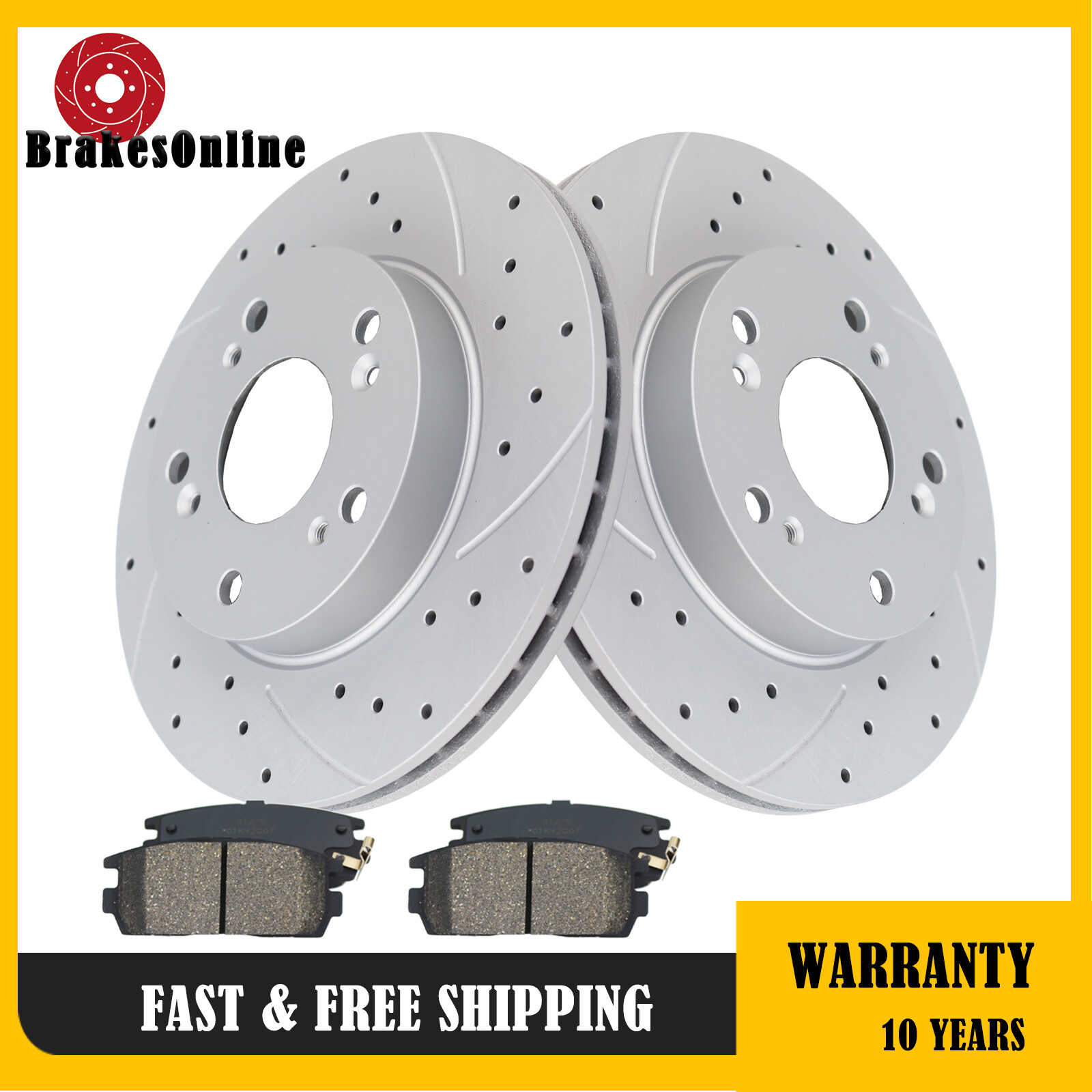 Front Brake Rotors And Brake Pads Fit For Honda Civic 2006-2011 Slotted Brakes