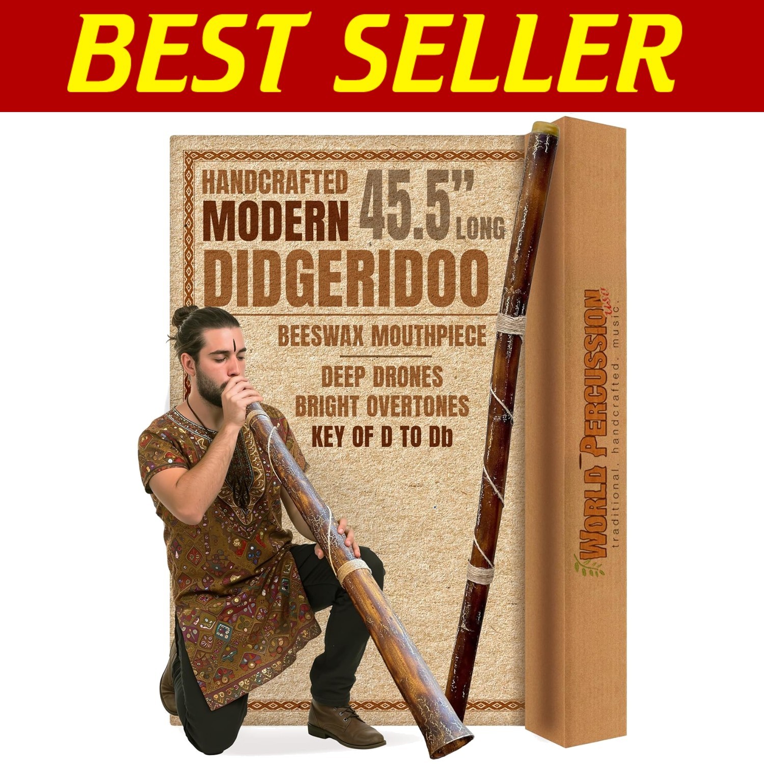 Unique Fire-Etched Didgeridoo With Beeswax Mouthpiece Perfect For Beginners